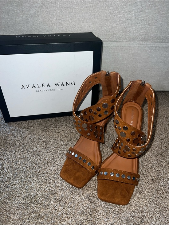 Azalea Wang Shoes - Azalea Wang Women’s Brown Studded Suede Heels